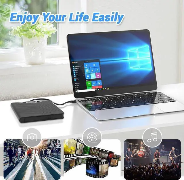 Main image of AUTYUE 7 in 1 External CD DVD Drive, USB 3.0 and Type-C Portable CD DVD +/-Rw Drive Reader, DVD/CD ROM Burner Rewriter, Optical DVD Drive Reader for Laptop Desktop Windows 11/10/8.1/7 /Linux, MacOS