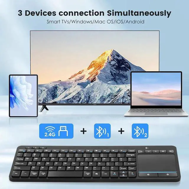 Alt view image 2 of 7 - Multi-Device Wireless Bluetooth Keyboard with Touchpad-Wireless TV Keyboard with Multi-Touch Big Size Trackpad,Support 3 Devices for TV,Windows, Android, Chrome OS, Laptop, Tablet