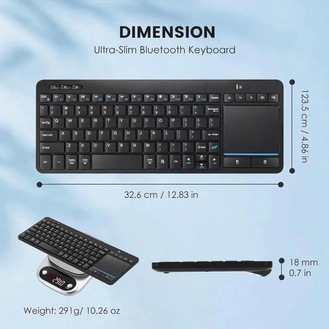 Alt view image 5 of 7 - Multi-Device Wireless Bluetooth Keyboard with Touchpad-Wireless TV Keyboard with Multi-Touch Big Size Trackpad,Support 3 Devices for TV,Windows, Android, Chrome OS, Laptop, Tablet