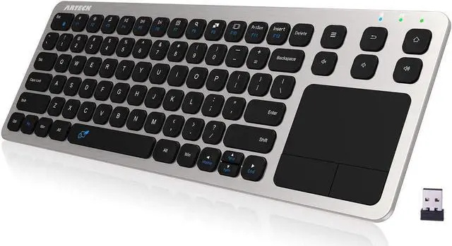 Main image of Wireless Keyboard, Arteck 2.4G Wireless Touch TV Keyboard with Easy Media Control and Built-in Touchpad Mouse Solid Stainless Ultra Compact Full Size Keyboard for TV-Connected Computer, Smart TV, HTPC