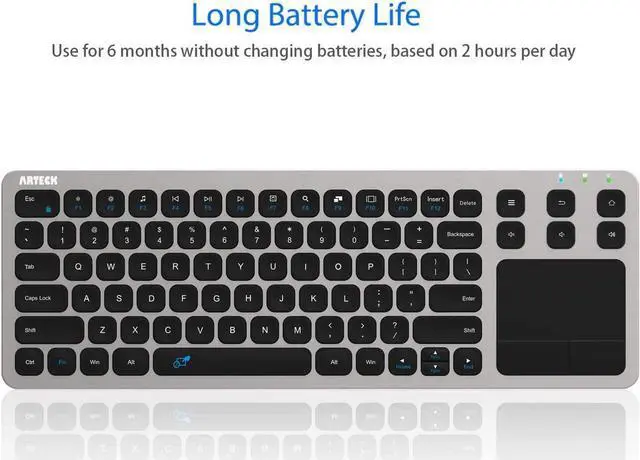 Alt view image 3 of 7 - Wireless Keyboard, Arteck 2.4G Wireless Touch TV Keyboard with Easy Media Control and Built-in Touchpad Mouse Solid Stainless Ultra Compact Full Size Keyboard for TV-Connected Computer, Smart TV, HTPC