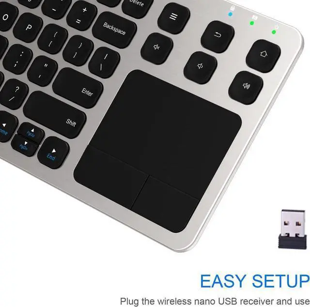 Alt view image 4 of 7 - Wireless Keyboard, Arteck 2.4G Wireless Touch TV Keyboard with Easy Media Control and Built-in Touchpad Mouse Solid Stainless Ultra Compact Full Size Keyboard for TV-Connected Computer, Smart TV, HTPC
