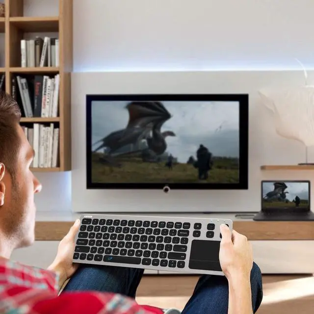 Alt view image 6 of 7 - Wireless Keyboard, Arteck 2.4G Wireless Touch TV Keyboard with Easy Media Control and Built-in Touchpad Mouse Solid Stainless Ultra Compact Full Size Keyboard for TV-Connected Computer, Smart TV, HTPC