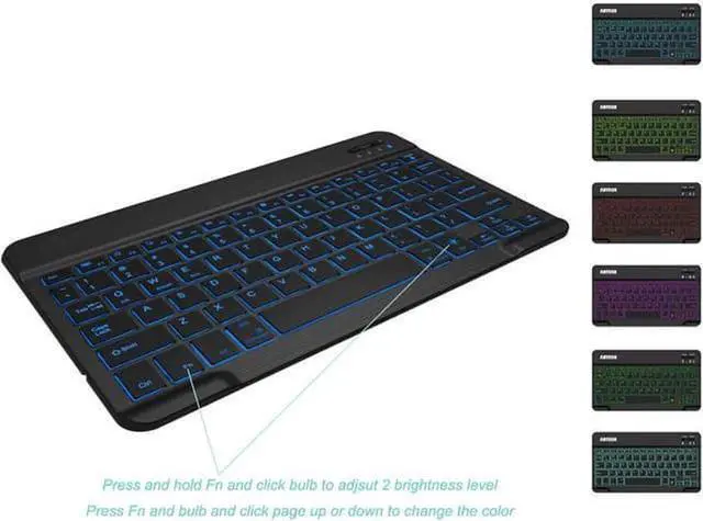 Alt view image 5 of 7 - HB030B Universal Slim Portable Wireless Bluetooth 3.0 7-Colors Backlit Keyboard with Built in Rechargeable Battery, Black
