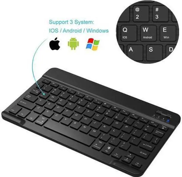 Alt view image 2 of 7 - HB030B Universal Slim Portable Wireless Bluetooth 3.0 7-Colors Backlit Keyboard with Built in Rechargeable Battery, Black