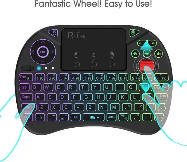 Alt view image 3 of 6 - Mini Keyboard,Rii X8 Portable 2.4GHz Mini Wireless Keyboard Controller with Touchpad Mouse Combo,8 Colors RGB Backlit,Rechargeable Li-ion Battery for Google Android TV Box, PS3, PC, Pad,Nvidia Shield