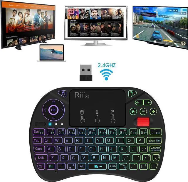 Alt view image 4 of 6 - Mini Keyboard,Rii X8 Portable 2.4GHz Mini Wireless Keyboard Controller with Touchpad Mouse Combo,8 Colors RGB Backlit,Rechargeable Li-ion Battery for Google Android TV Box, PS3, PC, Pad,Nvidia Shield