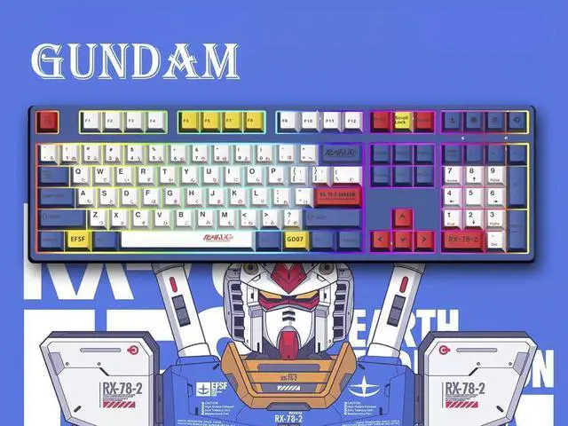 Main image of Corn Tri-Band RGB Wireless Bluetooth Wired 108 key Customized Mechanical Keyboard Gundam Cartoon Animation Co-branding Theme PBT keycaps Anti-Ghosting Gaming Keyboard Blue Switch