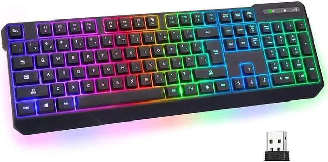 Main image of Corn Wireless Gaming Keyboard RGB New 2023 Version - Long-Lasting Rechargeable Battery - Quick and Quiet Typing - Water Resistant Backlit Wireless Keyboard for PC PS5 PS4 Xbox One Mac - Black