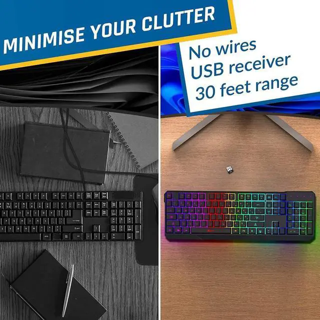 Alt view image 3 of 6 - Corn Wireless Gaming Keyboard RGB New 2023 Version - Long-Lasting Rechargeable Battery - Quick and Quiet Typing - Water Resistant Backlit Wireless Keyboard for PC PS5 PS4 Xbox One Mac - Black