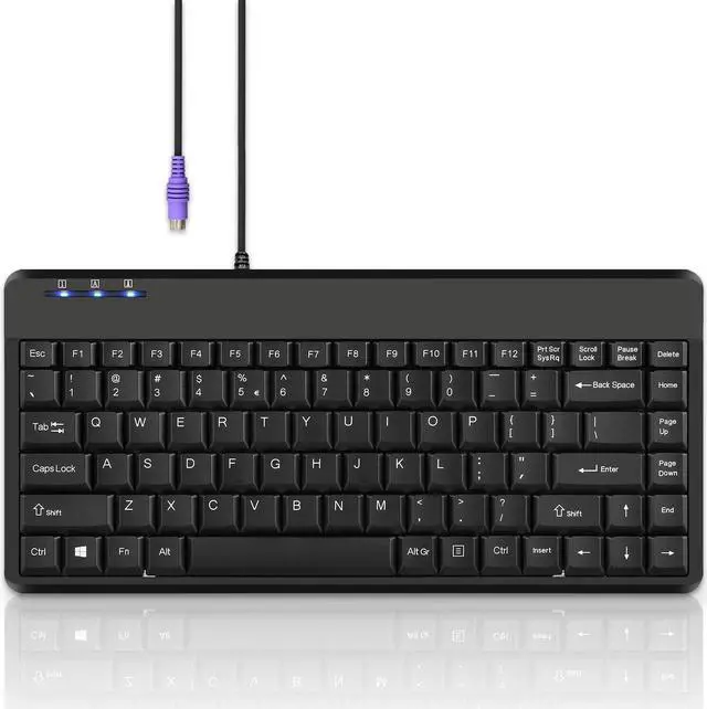 Main image of Pe-ri-xx PERIBOARD-409P Mini PS/2 Keyboard - PS2 Interface - Piano Black Logo-Free Design - US English Layout - 12.40x5.79x0.79 Inch Compact Size - 1.8 meter long cable