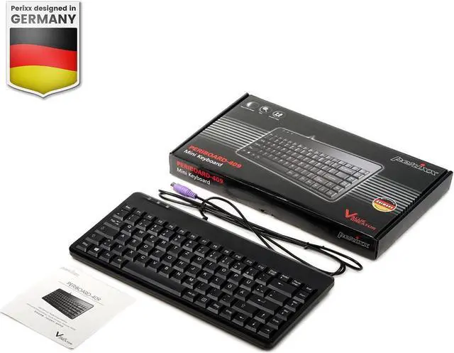 Alt view image 7 of 7 - Pe-ri-xx PERIBOARD-409P Mini PS/2 Keyboard - PS2 Interface - Piano Black Logo-Free Design - US English Layout - 12.40x5.79x0.79 Inch Compact Size - 1.8 meter long cable