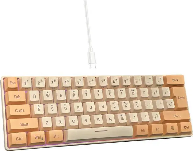 Alt view image 2 of 5 - Corn 60% Wired Gaming Keyboard, RGB Backlit Ultra-Compact Mini Keyboard, Waterproof Mini Compact 61 Keys Keyboard for PC/Mac Gamer, Typist, Travel (Orange and Cream)