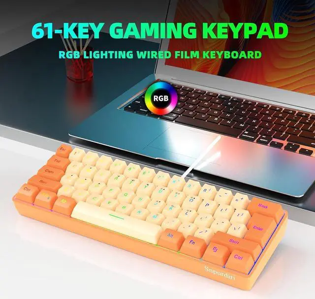 Alt view image 5 of 5 - Corn 60% Wired Gaming Keyboard, RGB Backlit Ultra-Compact Mini Keyboard, Waterproof Mini Compact 61 Keys Keyboard for PC/Mac Gamer, Typist, Travel (Orange and Cream)