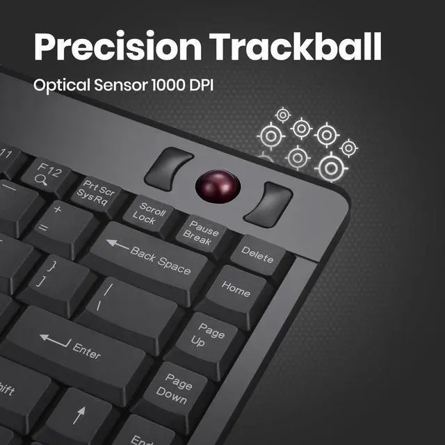 Alt view image 6 of 7 - P-eri-xx PERIBOARD-505H PLUS, Wired USB Trackball Keyboard - Built-in 2x USB 2.0 Hubs - Mini Design - Fit with Professional or Industrial Use - Built inTrackball - US English Layout