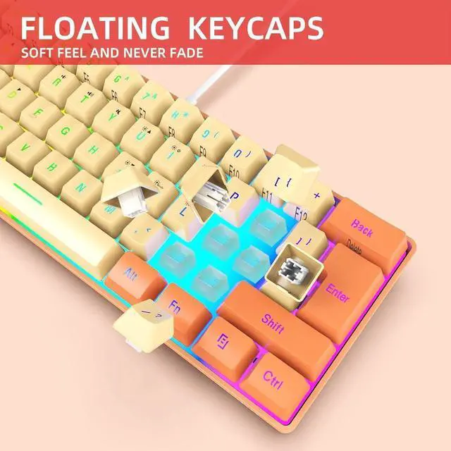 Alt view image 4 of 5 - Corn 60% Wired Gaming Keyboard, RGB Backlit Ultra-Compact Mini Keyboard, Waterproof Mini Compact 61 Keys Keyboard for PC/Mac Gamer, Typist, Travel (Orange and Cream)