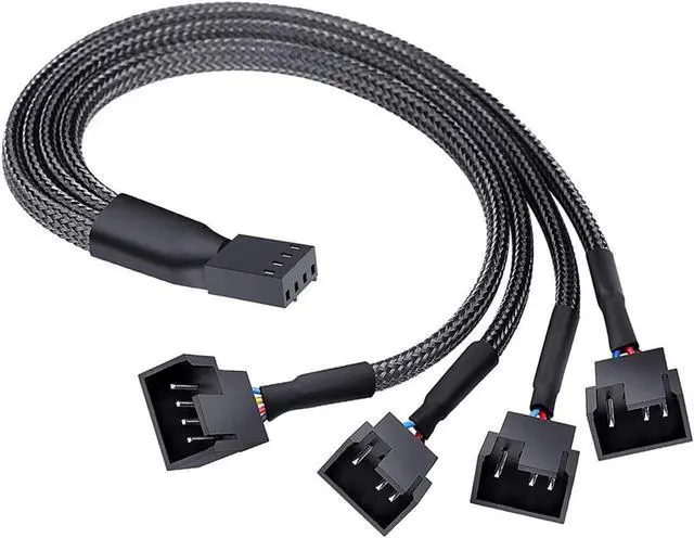 Alt view image 4 of 5 - PWM Fan Splitter Cable Hub 1 to 4 Power Adpater,Motherboard PMW 4-pin Fan Sleeved Braided Y Splitter Internal Power Extension Cable for Computer CPU/Case Fan 1x4 Converter - 10 inches