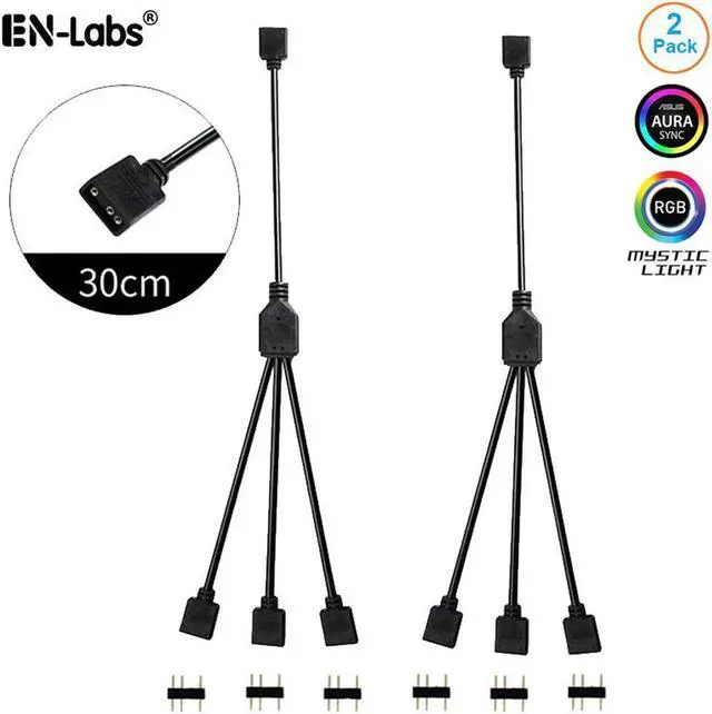 Main image of 2 Pack 5V 3-Pin RGB 3-Way Female to x Female RBW LED Strip Splitter Cable,3 Port AURA RGB Lighting Hub w/ Gender Changer Adapter - 1 Foot