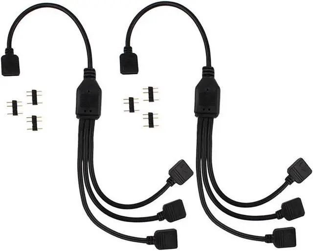 Alt view image 4 of 5 - 2 Pack 5V 3-Pin RGB 3-Way Female to x Female RBW LED Strip Splitter Cable,3 Port AURA RGB Lighting Hub w/ Gender Changer Adapter - 1 Foot
