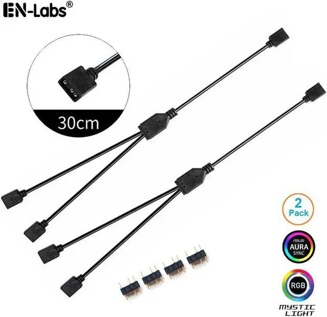 Main image of 2 Pack 5V 3-Pin RGB 2-Way Female to x Female RBW LED Strip Splitter Cable,2 Port AURA RGB Lighting Hub w/ Gender Changer Adapter - 1 Foot