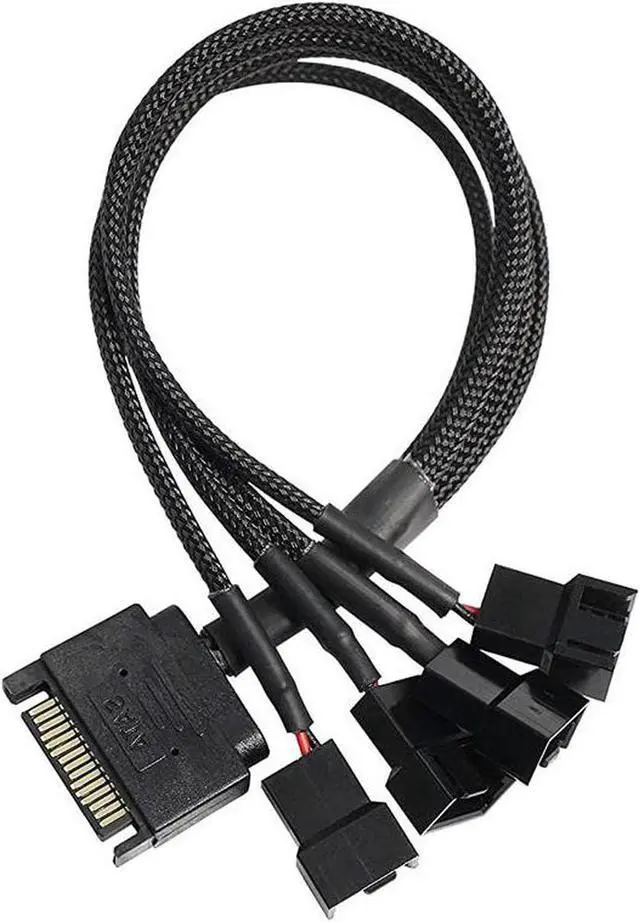 Main image of SATA to 3 Pin 4 Pin Fan Sleeved Power Splitter Cable Adapter,15Pin SATA to 4 x TX3 / TX4 (PWM) 12V PC Case Fan Cooler Y Splitter Power Extension Cord - 10 Inch,Black