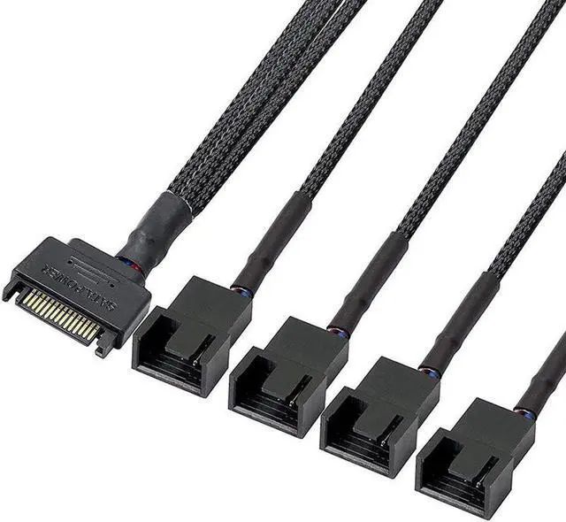 Alt view image 2 of 6 - SATA to 3 Pin 4 Pin Fan Sleeved Power Splitter Cable Adapter,15Pin SATA to 4 x TX3 / TX4 (PWM) 12V PC Case Fan Cooler Y Splitter Power Extension Cord - 10 Inch,Black