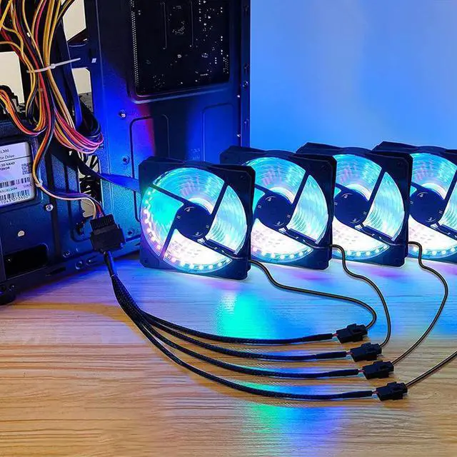 Alt view image 6 of 6 - SATA to 3 Pin 4 Pin Fan Sleeved Power Splitter Cable Adapter,15Pin SATA to 4 x TX3 / TX4 (PWM) 12V PC Case Fan Cooler Y Splitter Power Extension Cord - 10 Inch,Black