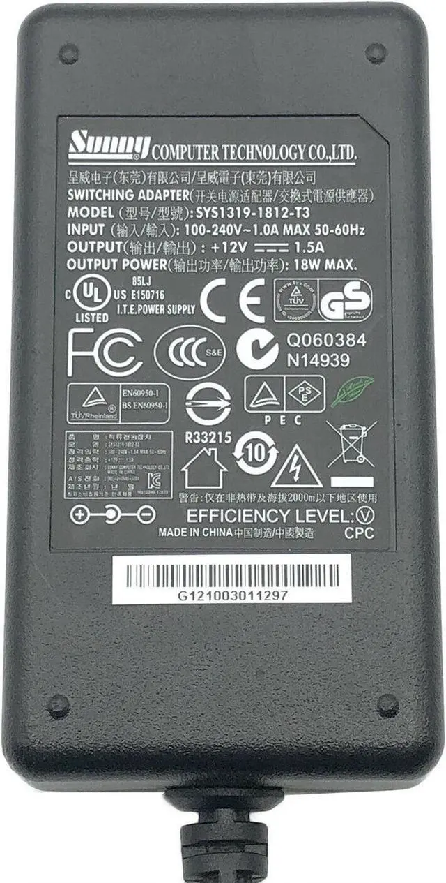 Alt view image 2 of 4 - Genuine Sun-ny SYS1319-1812-T3 AC Adapter 12V 1.5A For iRobot Braava 320 W/P.Cord