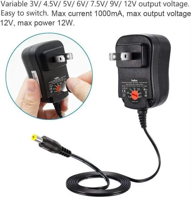 Alt view image 6 of 6 - 12W 3V 4.5V 5V 6V 7.5V 9V 12V Adjustable Voltage Universal AC/DC Adapter Power Supply for Household Electronics,Micro USB - 1A Max