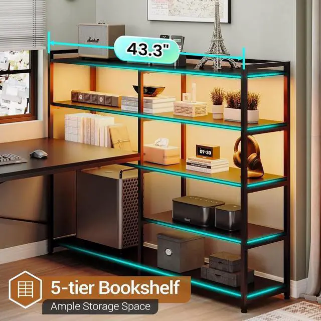 Alt view image 6 of 7 - L Shaped Gaming Desk, Reversible U Shaped Computer Desk with Power Outlet and Storage Shelves, Gaming Desk with LED Strip, 3 Fabric Drawers, Black