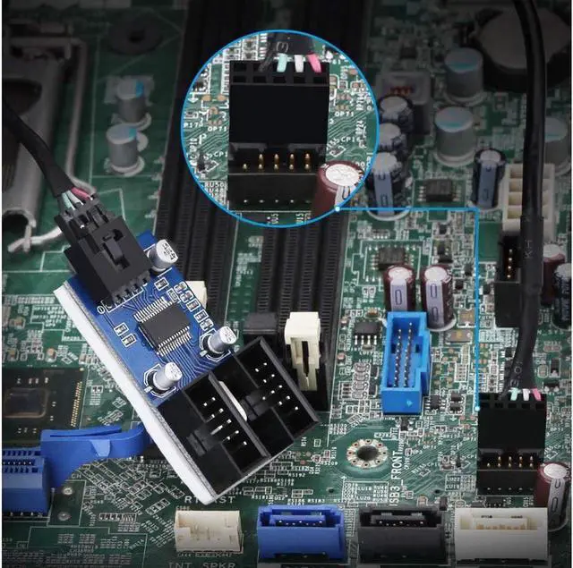 Alt view image 6 of 7 - 9 Pin 2 in 1 Internal USB Splitter Cable, 9 pin USB Header Male 1 to 2 Female Extension Connector Adapter, USB 2.0 HUB Connector Port Multiplier PWM Fan Splitter Cable (30cm/0.98ft)