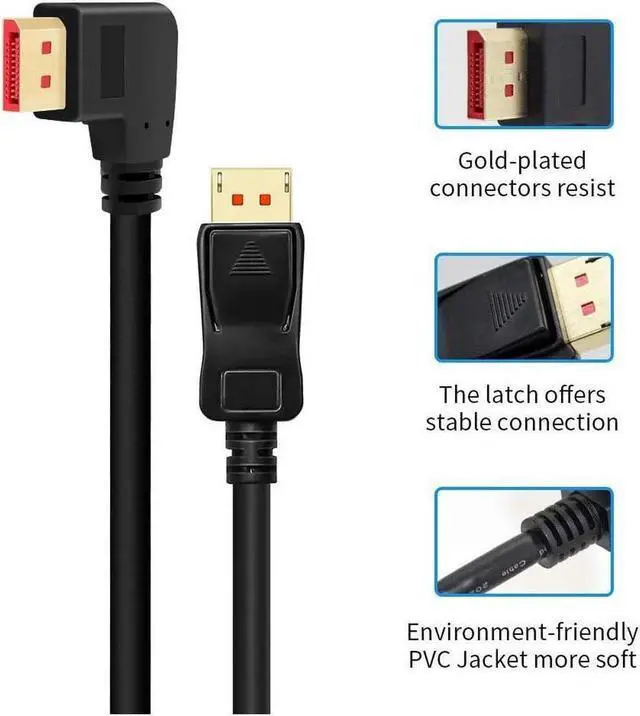 Alt view image 4 of 7 - BUCIER 8K@60Hz 90 Degree Angled DP 1.4 Cable. Male to Male Right Angle Displayport 1.4 Cable Support 8K@60Hz 4K@144Hz 1080P@240Hz 6FT/1.8M