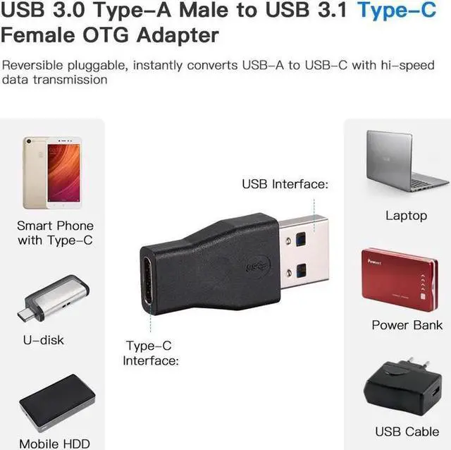 Alt view image 6 of 7 - USB-C USB 3.1 Female to USB 3.0 A Male Adapter Converter