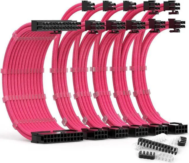 Main image of PSU Cable Extension Kit 30CM Length with Combs,1x24Pin/2x8Pin(4+4) EPS/3x8Pin(6P+2P) PCI-E/PC Sleeved for ATX Power Supply,( Pink)