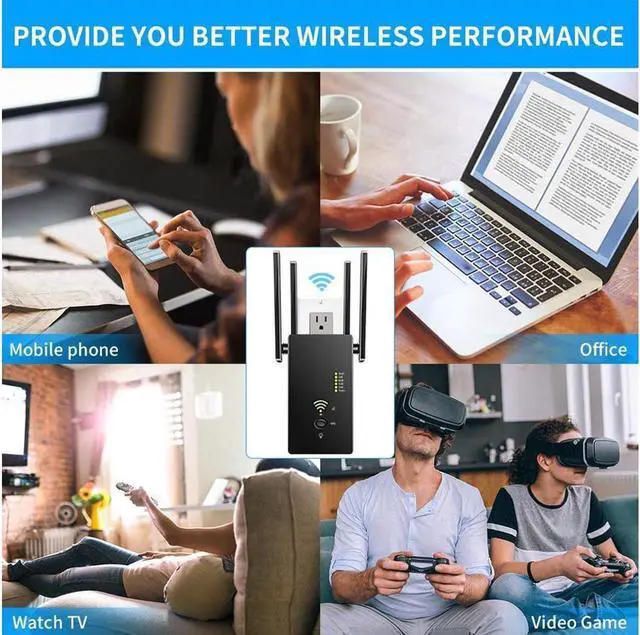 Alt view image 6 of 7 - WiFi Extender Wireless Signal Booster, 1200Mbps WiFi Repeater Dual Band 2.4G and 5G with 4 Advanced Antennas, Long Range up to 2500 FT WiFi Range Extender Internet Amplifier(Black)