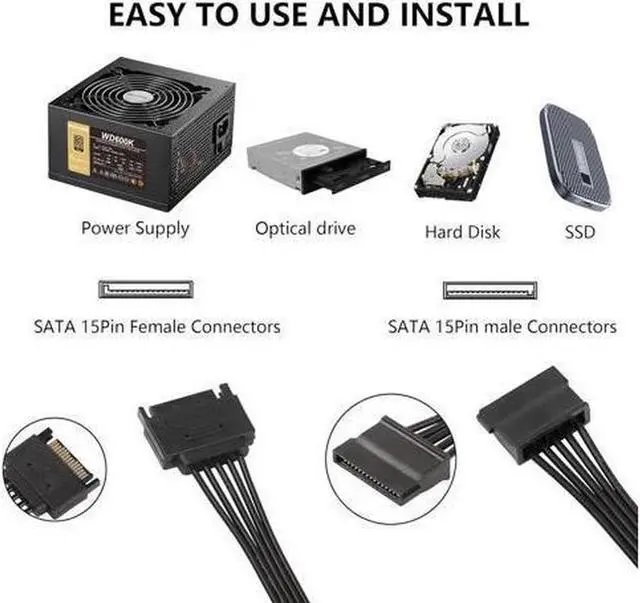 Alt view image 4 of 6 - BUCIER SATA Power Splitter Cable SATA 15 Pin Male to 5 Female Power Splitter Extension Cable Serial ATA Power Cable Splitter Hard Drive Power Cable (50cm+10cm+10cm+10cm+10cm)