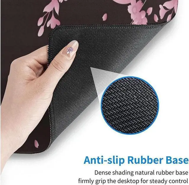 Alt view image 4 of 6 - BUCIER Cherry Blossom Extended Gaming Mouse Pad Non-Slip Rubber Base Pink Large Mousepad 31.5x11.8in with Stitched Edge Waterproof Flower Keyboard Pads Black Desk Laptop Mats for Work/Game/Office