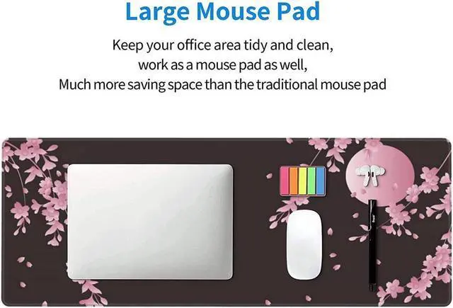 Alt view image 5 of 6 - BUCIER Cherry Blossom Extended Gaming Mouse Pad Non-Slip Rubber Base Pink Large Mousepad 31.5x11.8in with Stitched Edge Waterproof Flower Keyboard Pads Black Desk Laptop Mats for Work/Game/Office