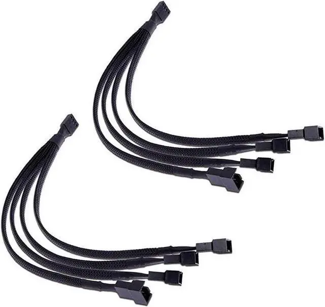 Main image of PWM Fan Splitter Cable 4 Pin Black Sleeved Case Fan Splitter Cable 1 to 4 Converter Braided Y Splitter Computer PC Fan Extension Power Cable 105 Inches 2 Pack