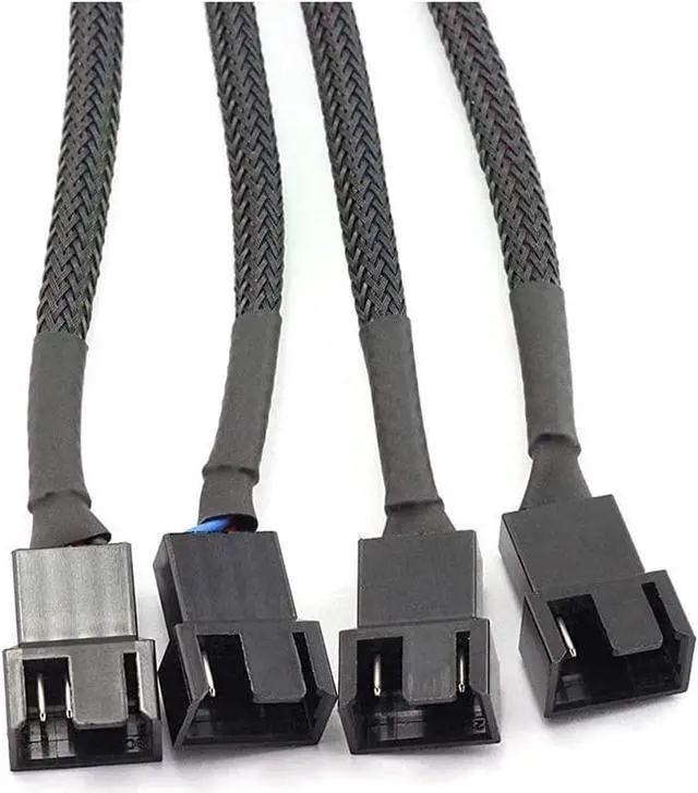 Alt view image 4 of 5 - PWM Fan Splitter Cable 4 Pin Black Sleeved Case Fan Splitter Cable 1 to 4 Converter Braided Y Splitter Computer PC Fan Extension Power Cable 105 Inches 2 Pack