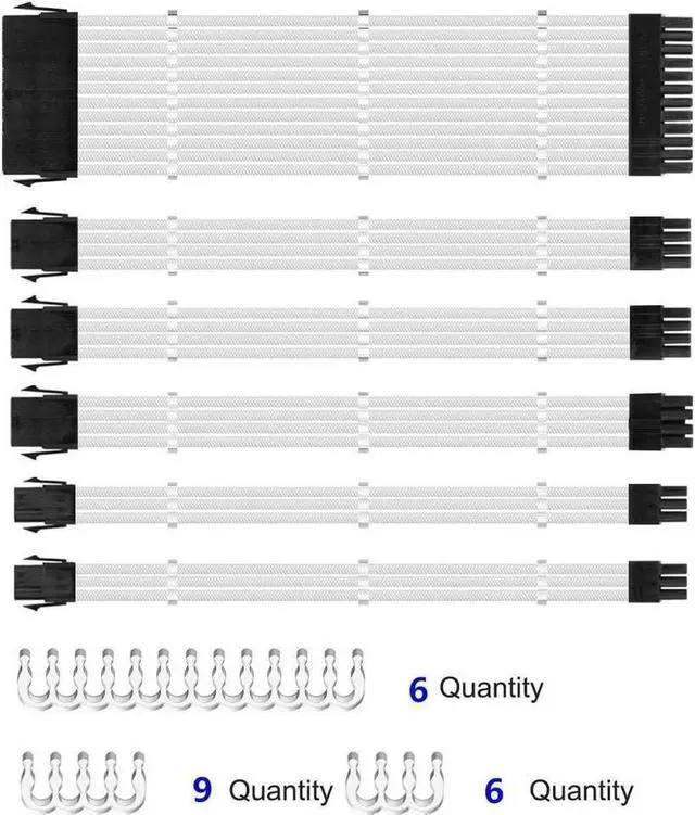 Alt view image 7 of 7 - BUCIER Sleeved Cables, PSU Extension Cable Kit for Power Supply, Fiber Braided ATX EPS PCI-E Cable with Combs, 30CM (White)