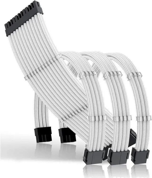 Alt view image 3 of 7 - BUCIER Sleeved Cables, PSU Extension Cable Kit for Power Supply, Fiber Braided ATX EPS PCI-E Cable with Combs, 30CM (White)