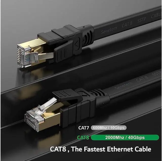 Alt view image 3 of 7 - BUCIER Cat 8 Ethernet Cable 1.5 ft High Speed, 26AWG Heavy Duty Shielded Ethernet Cord, 40Gbps 2000Mhz Flat Internet Network Patch Cord, Outdoor&Indoor, LAN Cable for Gaming, PS5/4/3, Modem, Router