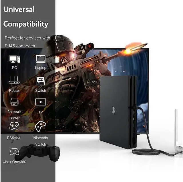 Alt view image 6 of 7 - BUCIER Cat 8 Ethernet Cable 1.5 ft High Speed, 26AWG Heavy Duty Shielded Ethernet Cord, 40Gbps 2000Mhz Flat Internet Network Patch Cord, Outdoor&Indoor, LAN Cable for Gaming, PS5/4/3, Modem, Router