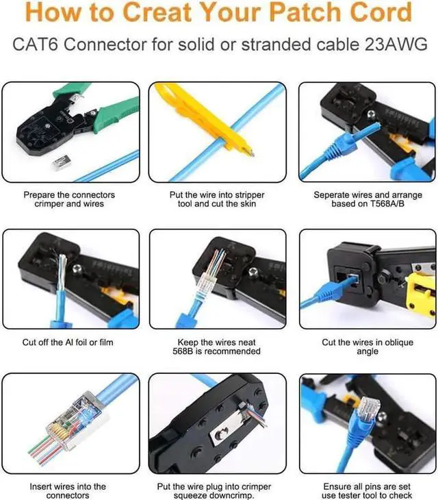 Alt view image 3 of 6 - Cat6 Connector Cat6 RJ45 Ends 50-Pack Cat6 / Cat5e / Cat5 RJ45 Connector Ethernet Cable Crimp Connectors UTP Network Plug for Solid Wire and Standard Cable (Transparent)