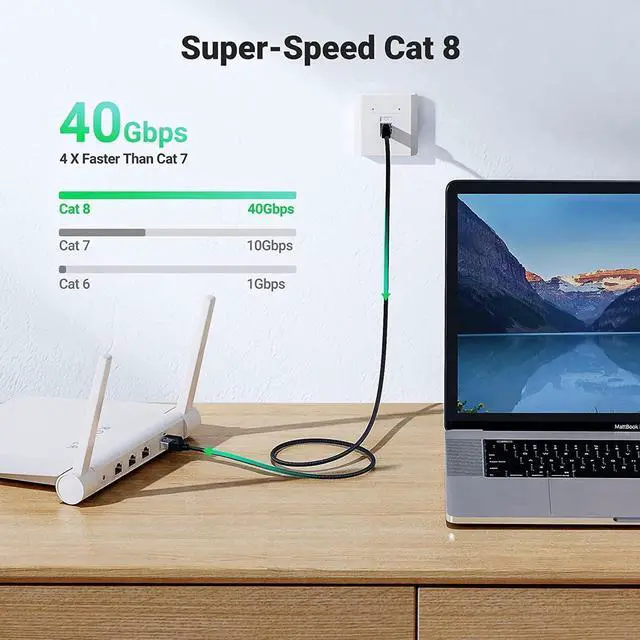 Alt view image 2 of 7 - UGREEN Cat 8 Ethernet Cable 33FT, High Speed Braided 40Gbps 2000Mhz Network Cord Cat8 RJ45 Shielded Indoor Heavy Duty LAN Cables Compatible for Gaming PC PS5 Xbox Modem Router 33FT/10m