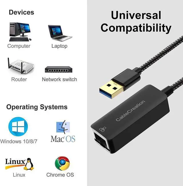Alt view image 6 of 7 - USB to Ethernet Adapter, CableCreation USB 3.0 to 10/100/1000 Mbps Aluminum RJ45 LAN Network Adapter, Compatible with MacBook, Surface Pro, Laptop, PC, Windows, macOS and More
