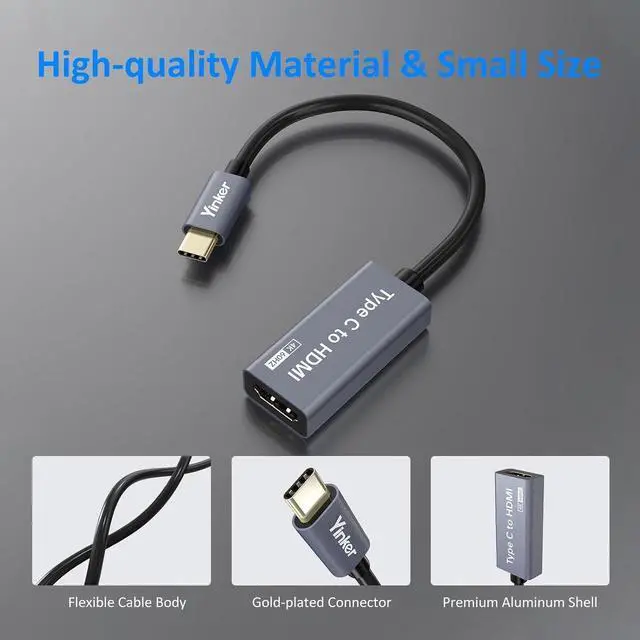 Alt view image 7 of 7 - 4K USB C to HDMI Adapter Type-C to HDMI Adapter (4K@60Hz) HDMI Converter (Thunderbolt 3/4 Compatible) with MacBook Pro/Air iPad Pro iPhone 15 Series Galaxy Chromebook...