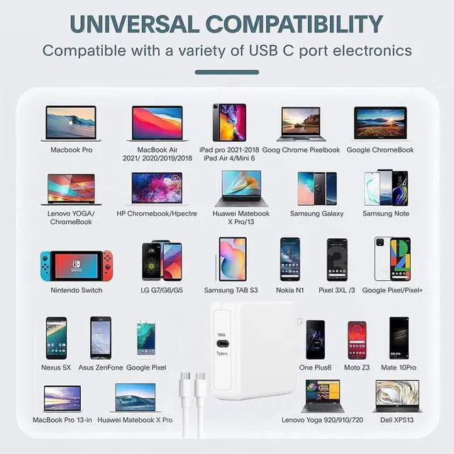 Alt view image 3 of 7 - MacBook Pro Charger for MacBook Air 13 14 15 16 inch 2024 2023 2022 2021 2020 M1 M2 M3 chip Laptop 96W USB C Power Adapter Mac Book Computer Fast Charger Block for USBC Device Included Type C Cable