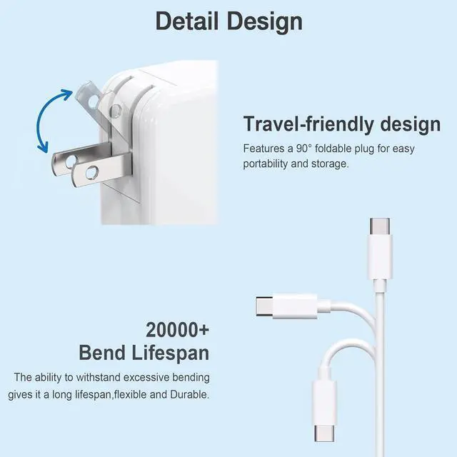 Alt view image 3 of 7 - Replacement for Mac Book Pro Charger 61W USB C Charger Power Adapter for MacBook Pro 13 Inch/12 Inch 2021 2020 2019 2018 2017 2016 for Mac Book MacBook Air 13/12 Inch Type C Power Cord Supply